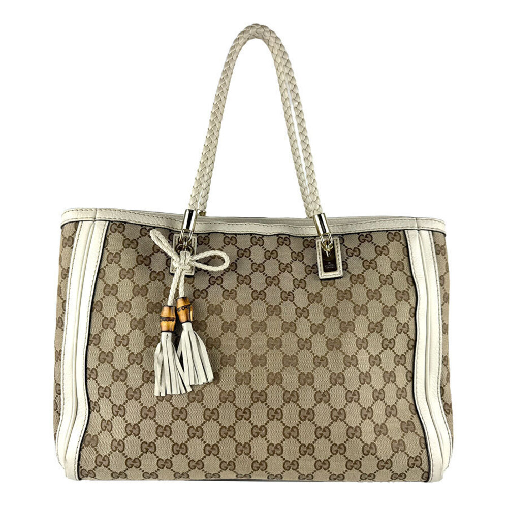 Gucci Top Handle Bag GG Canvas Leather Ivory White Brown